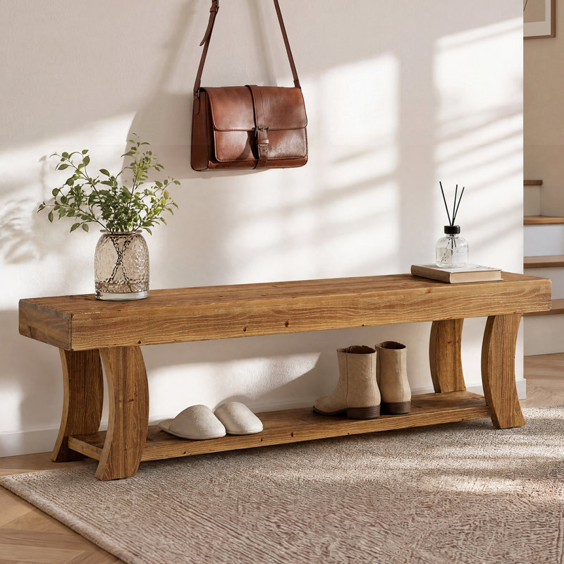 Upholstered Bench with Shelves