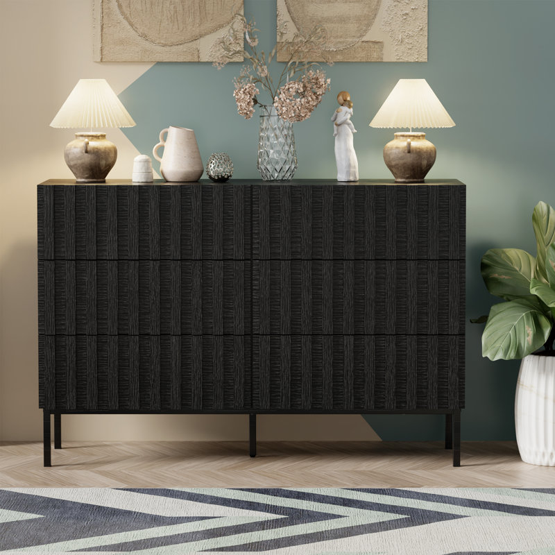Commode double 6 tiroirs l 47,2 po Sevyn, Noir, noir, noir, noir