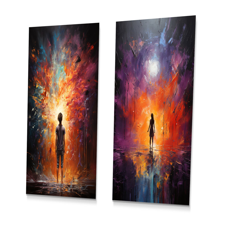 Médiation transcendantale, ensemble de 2 peintures murales abstraites en métal, H 28 po x l 24 po