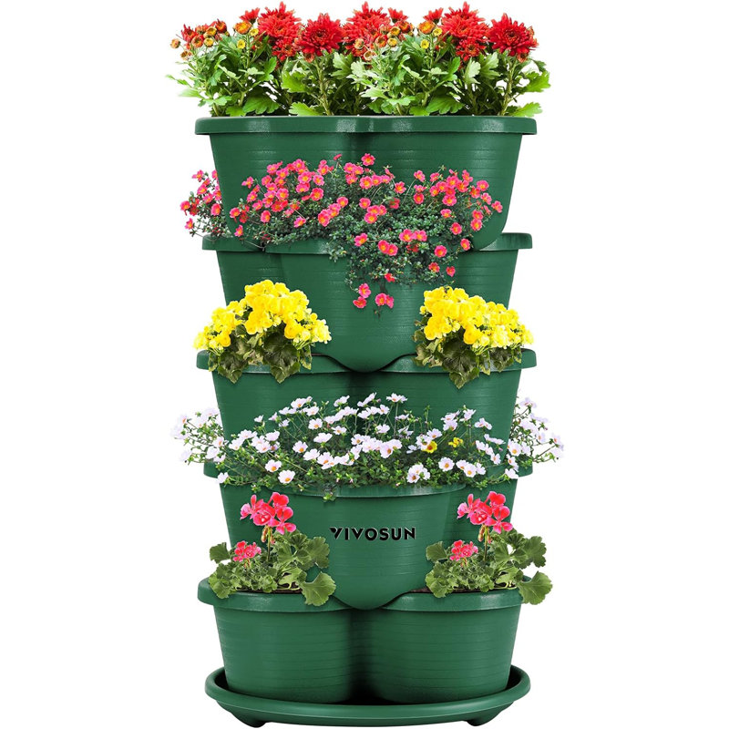 Jardinière empilable à 5 niveaux, 15, Vert foncé