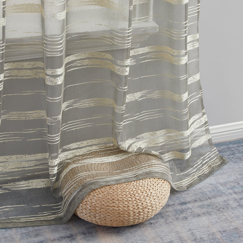 Broadway Striped Sheer Grommet Curtain Panel, Beige, 54" W x 54" L