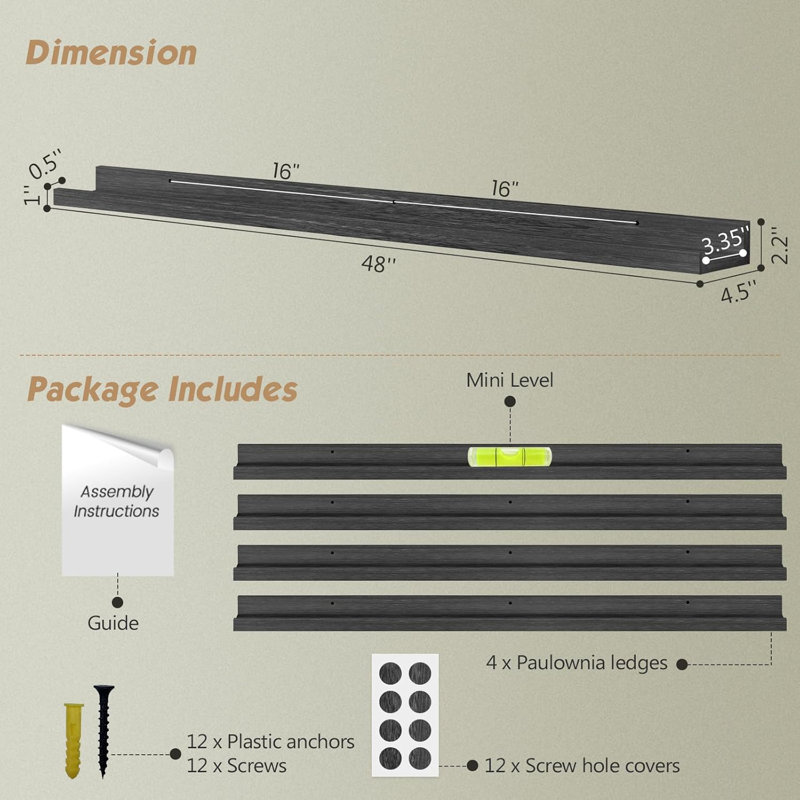 Ensemble de 4 tablettes latérales noires 48 po