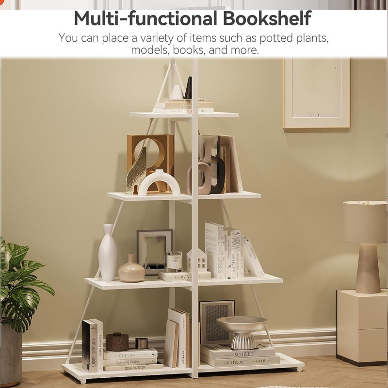 4 Tier A-shaped Frame Bookcase, White