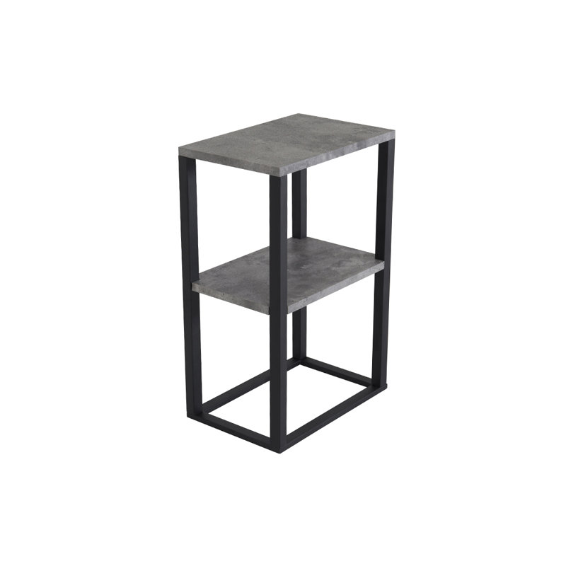 Karien 30cm W Steel Bedside Table, Concrete, Black