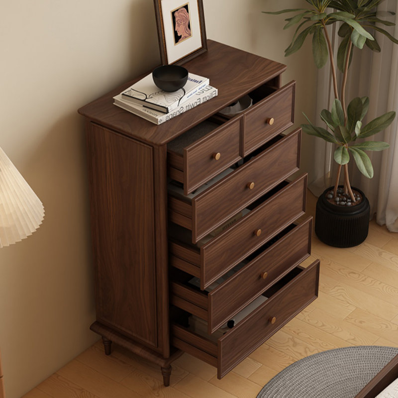 Commode décorative en bois massif noyer noir pour chambre à coucher