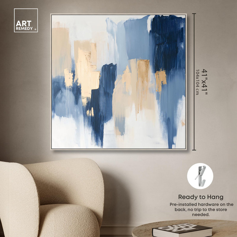 Toile abstraite contemporaine par Art Remedy, H 41 po x l 41 po, Encadrement argenté
