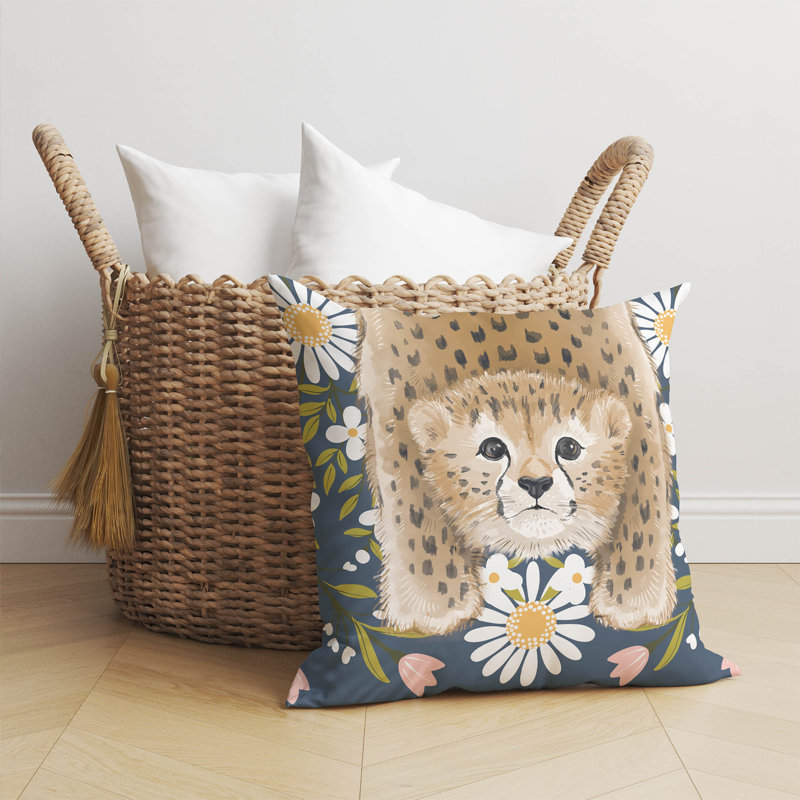 Lil Lying Leopard Flowers Slate Pillow, 26" H x 26" W