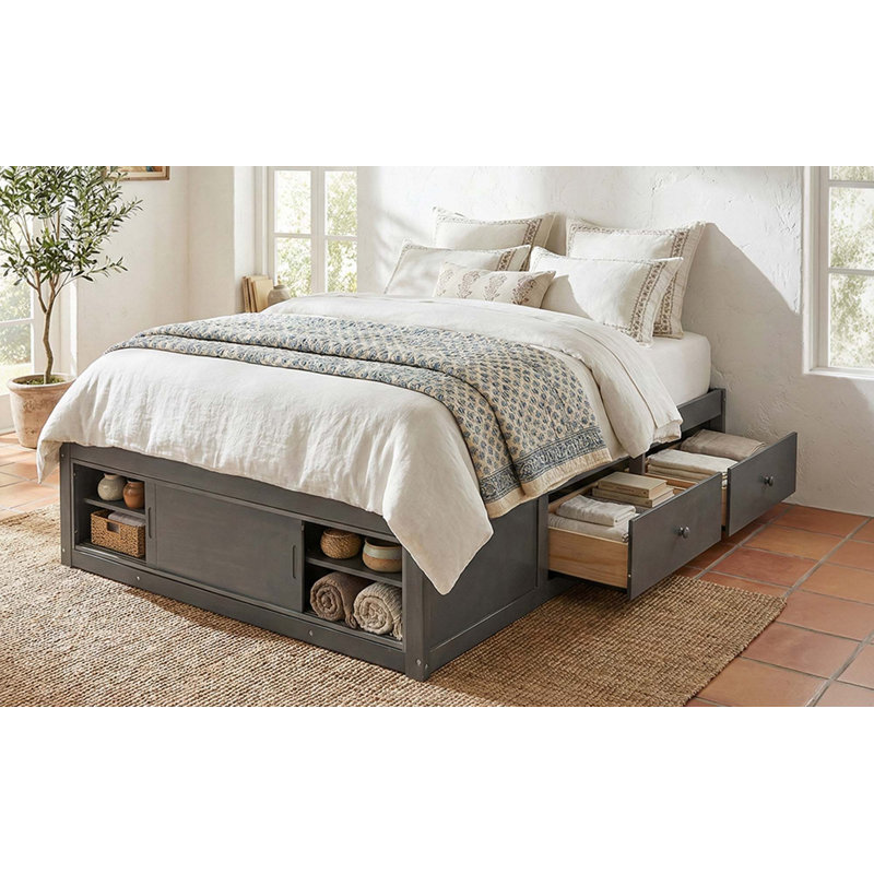Structure de lit plateforme avec tête de lit sans tête de lit No Headboard, Grey