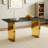 Modern Rectangular Table With 0.4 Inch Black Patterned Tabletop And Gold Legs