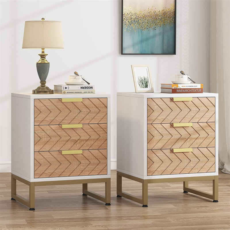 Ensemble de 2 tables de chevet modernes avec 3 tiroirs