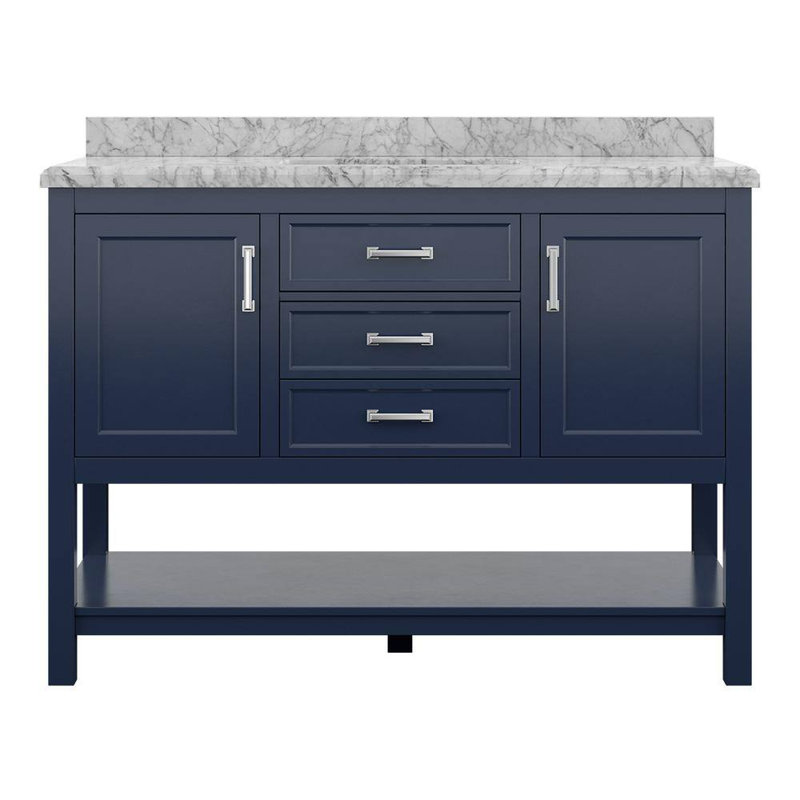 Keisha 49'' Single Bathroom Vanity with Carrara Marble Top, Blue