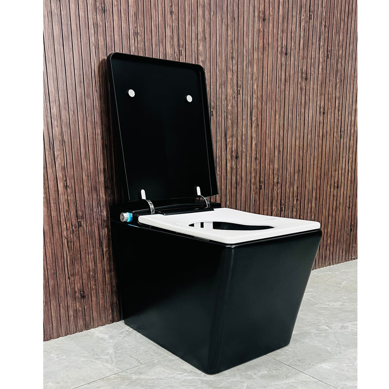 Square Smart Toilet With Built-In Tank For Bathroom, Remote Control, Tankless Bidet Toilet With Foot Touching Lid Opening, Auto Flush, Heated Seat, LED Digital Display, User Memory