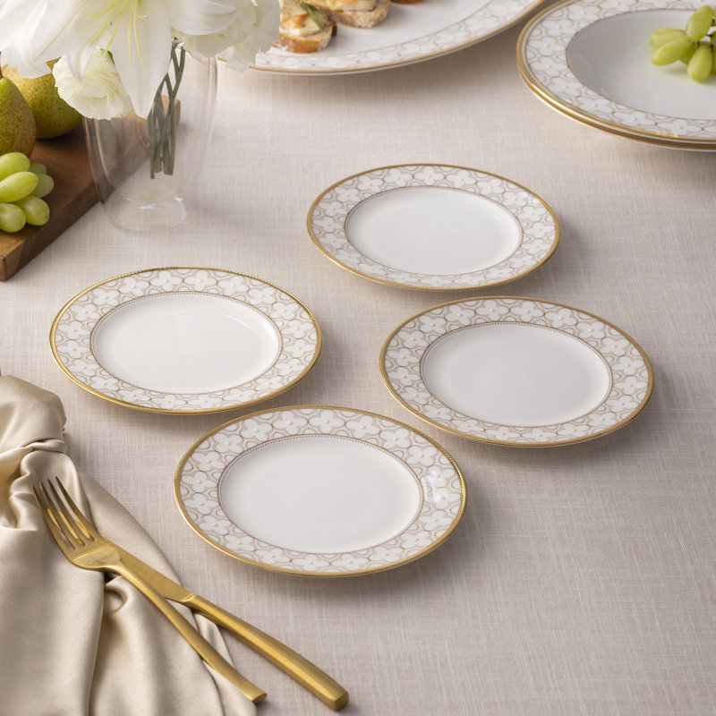 Noritake Trefolio Gold Set of 4 Bread & Butter/Appetizer Plates, 6-1/2"