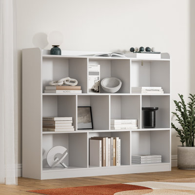 Ebern Designs White Cube Bookshelf, Wood Bookcase With 3 Tier Open Shelves, 10-cube Minimalist Storage Shelf For Living Room, 43.3" W X 35.4" H