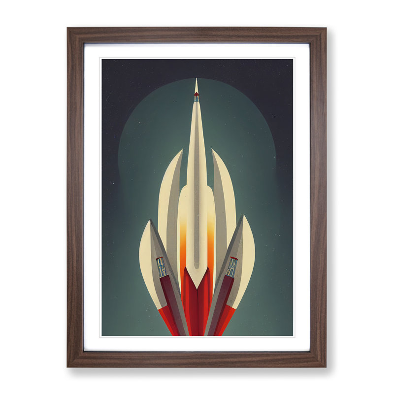 An Unbeatable Spaceship Rocket - Wall Art, 34cm H x 25cm W, Walnut Framed