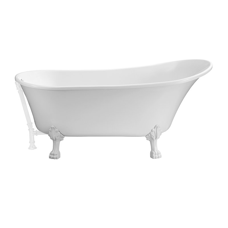 55" Streamline Clawfoot Soaking Acrylic Bathtub, Glossy White, Glossy White