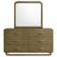 Commode Deon avec miroir, 6 tiroirs, bois brun, nickel mat