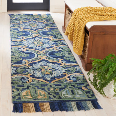 Jahiem Hand-Tufted Wool/Cotton Navy/Green Area Rug