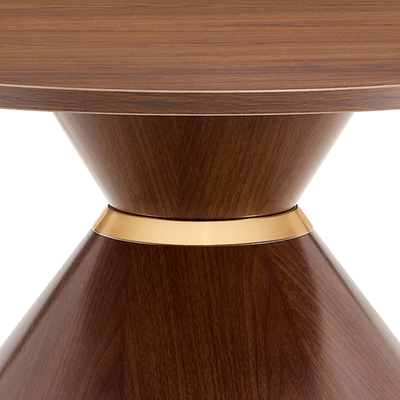 Ensemble de 2 tables basses gigognes rondes brun noisette, plateau de table en bois d'ingénierie texturé noyer avec base en acier au carbone, table d'appoint élégante en sablier pour la chambre à coucher du salon, table d'appoint peu encombrante et facile à nettoyer