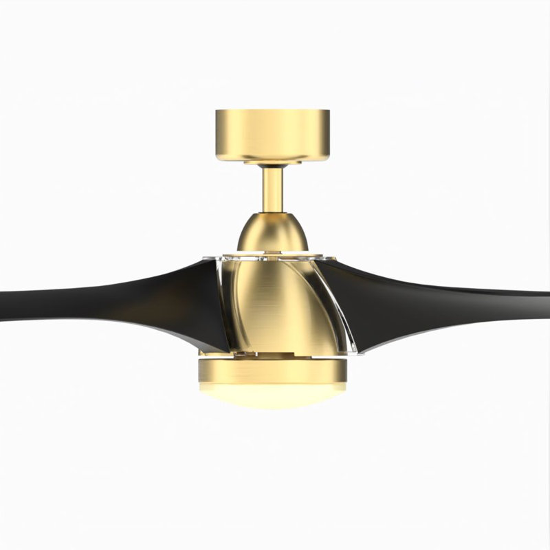 Klear 56 inch Indoor/Outdoor Smart Ceiling Fan with LED CCT Select Light Kit and Remote Control - Brushed Satin Brass with Black blades
