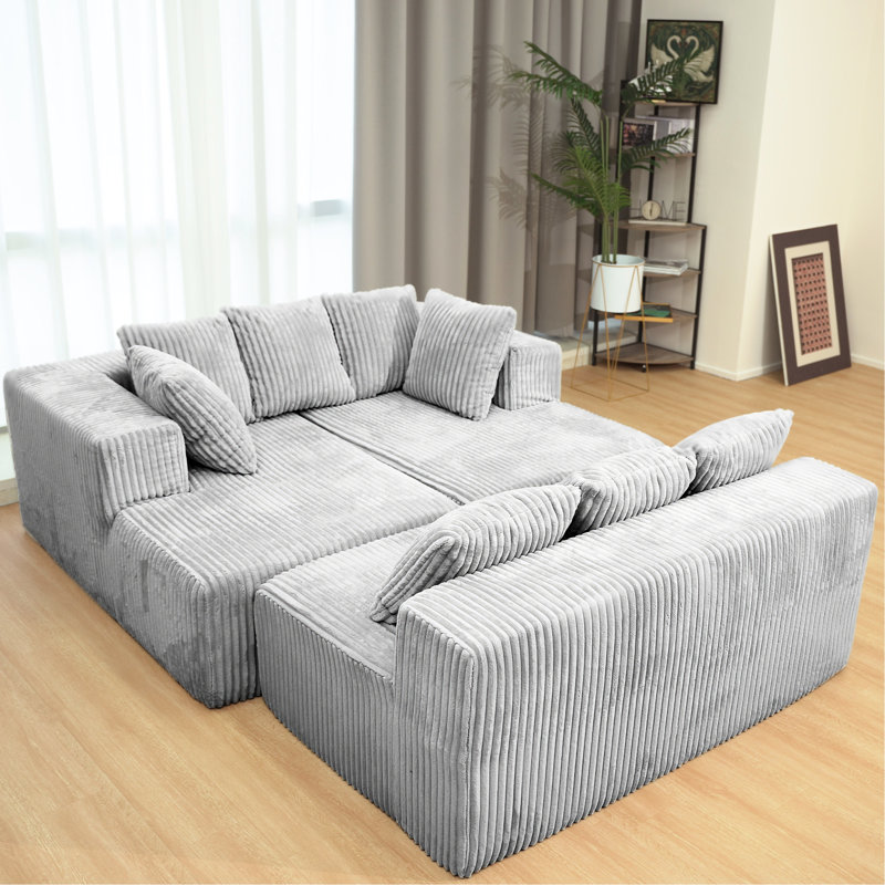 Velours côtelé gris à 4 places modulaire en U avec méridienne réversible, confortable pour un espace de vie principal, librement configurable, aucun canapé modulaire à assembler, idéal