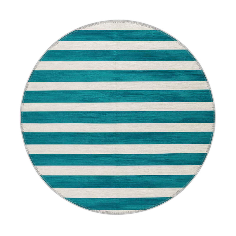 Tapis intérieur / extérieur blanc HorizontalStripes, Rond 5 pi