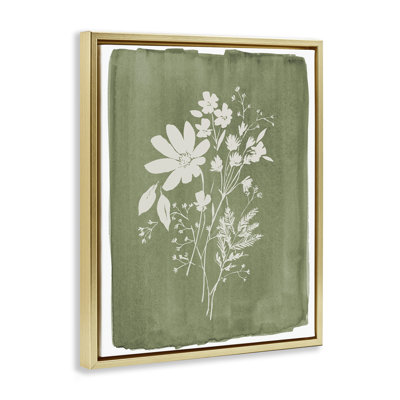 Fleurs sauvages sur un cadre flottant vert olive, design par Stephanie Ryan