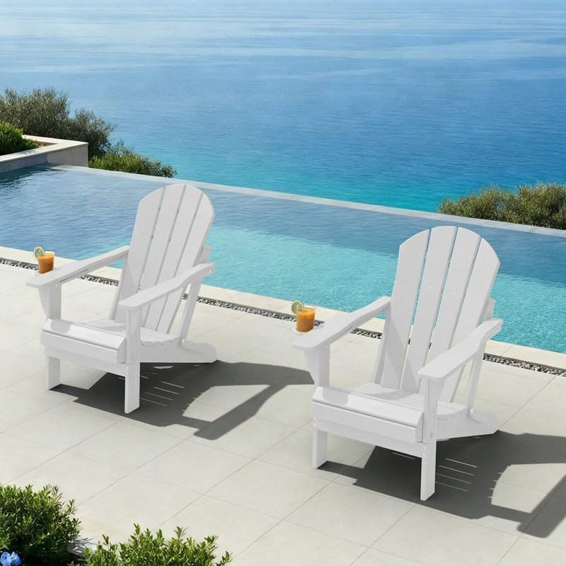Outdoor Foldable Adirondack Chair Set HDPE Fire Pit Chair Weather Resistant, White