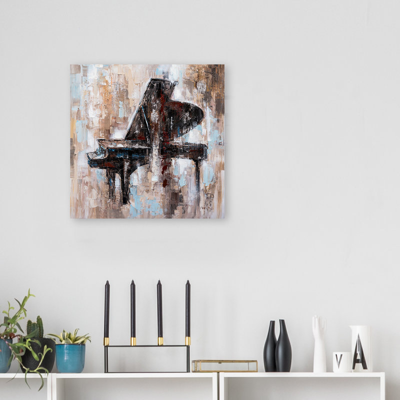 Piano brun - peinture sur toile tendue, H 20 po x l 20 po x P 1,5 po