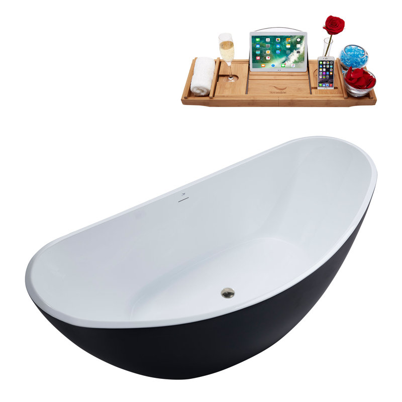1899.9mm x 899.2mm Freestanding Soaking Acrylic Bathtub, Brushed Nickel