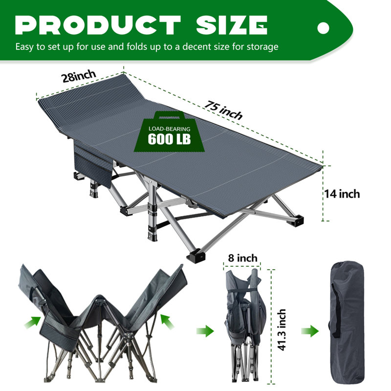 Folding Camping Cots with Thicker Mattress and Carry Bag for Adults 880lbs, Heavy Duty 28" Wide