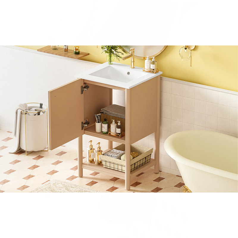 Ensemble de meuble-lavabo sur pied 20 po avec lavabo en céramique, ensemble de meuble-lavabo simple autoportant avec porte à fermeture douce, style français.