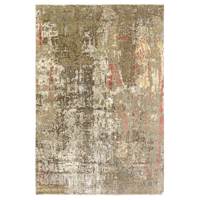 Abstract Handmade Rectangle 9'7" x 14'2" Wool/Silk Area Rug in Brown