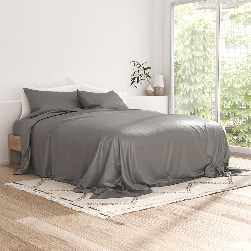 Sheet Set 100% Rayon From Bamboo Silky Soft Bedding, Gray, Full Sheet Set with 2 Pillowcases