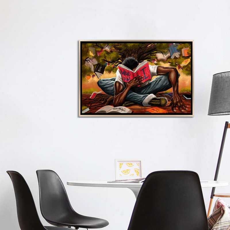 Arbre de la connaissance sur toile par DionJa'y, Impression encadrée, H 26 po x l 40 po, Champagne