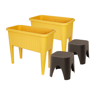 Provence Raised Resin Garden Bed and Stool 4 pc Set