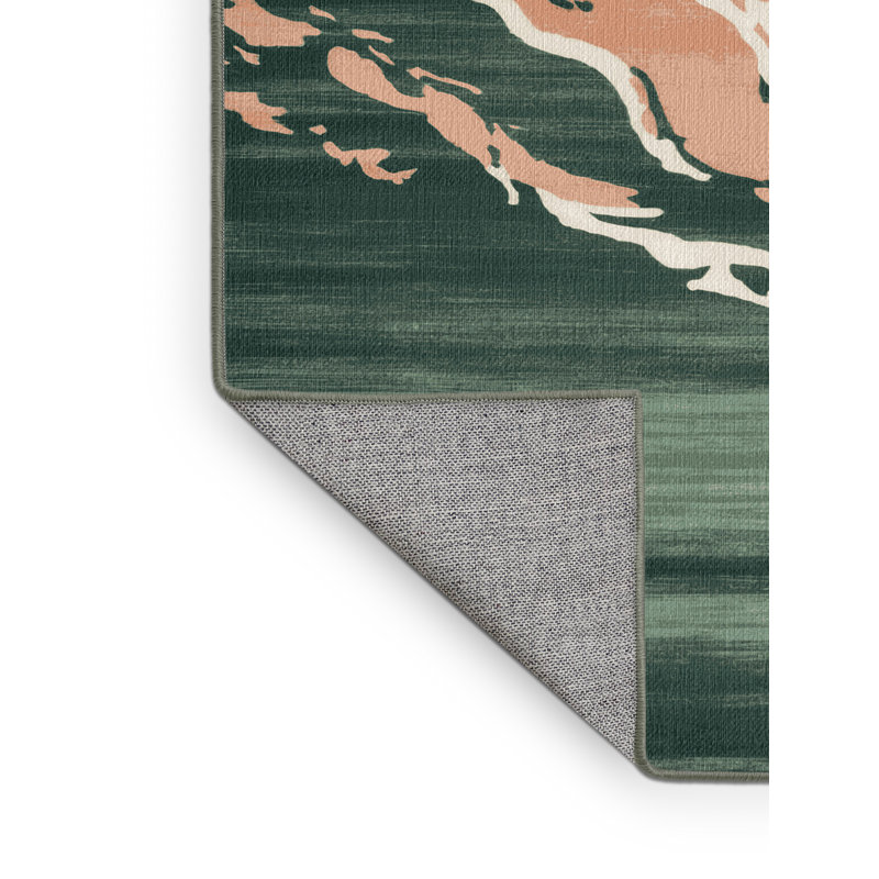 Tapis vert aquarelle lavable à la machine, Rond 6 pi