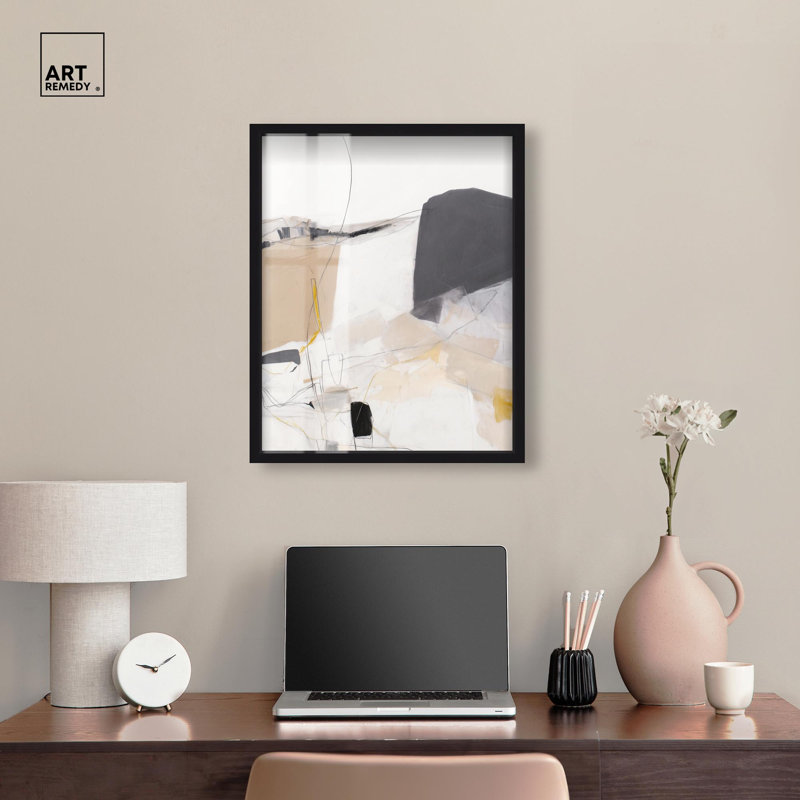 Grande décoration murale minimaliste à imprimé abstrait Shadowbox par Art Remedy, cadre noir, 20 x 24, H 25 po x l 21 po