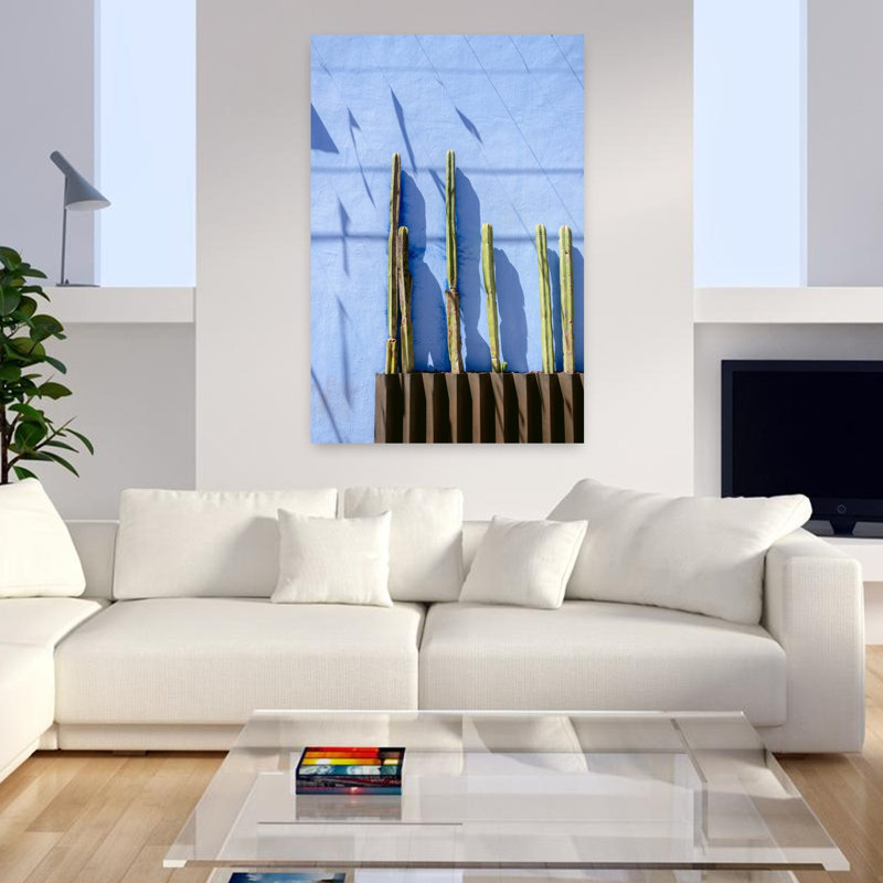 Art contemporain contemporain, art abstrait coloré, cactus abstrait minimaliste, H 36 po x l 24 po