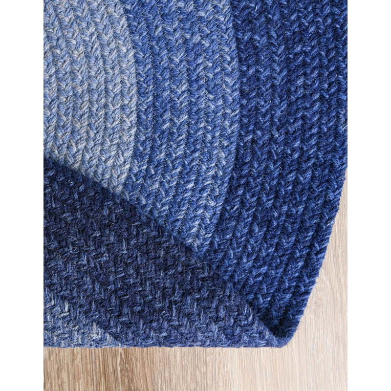  Ombre Hand Braided Wool Rug, Blue, Round 3'1"