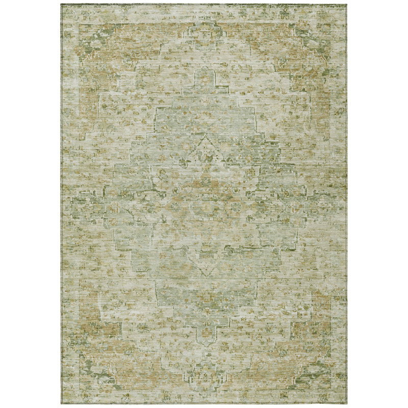 Machine Washable Indoor/Outdoor Xhevrie Sage Rug, Rectangle 8' x 10'