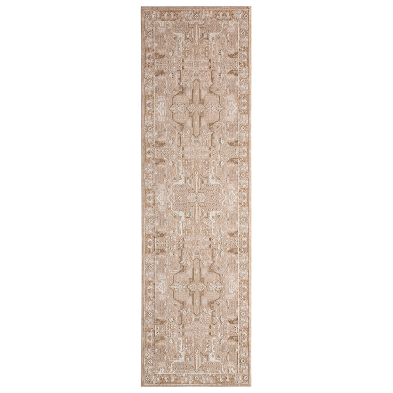 Tapis oriental en polyester / polypropylène tissé à la machine Kerin - beige / crème, Tapis de couloir 3 pi x 12 pi