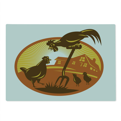 Ambesonne Hen and Chicks Cutting Board Large Size Retro Countryside Cinnamon Chocolate
