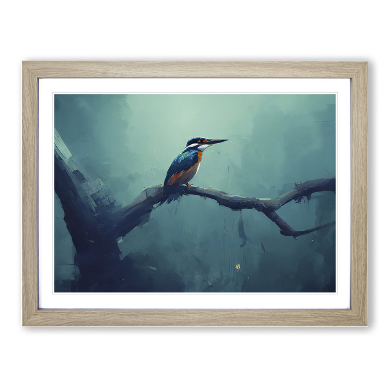 Kingfisher Bird Vol.1 - Framed Print, 46cm H x 64cm W x 2cm D, Oak