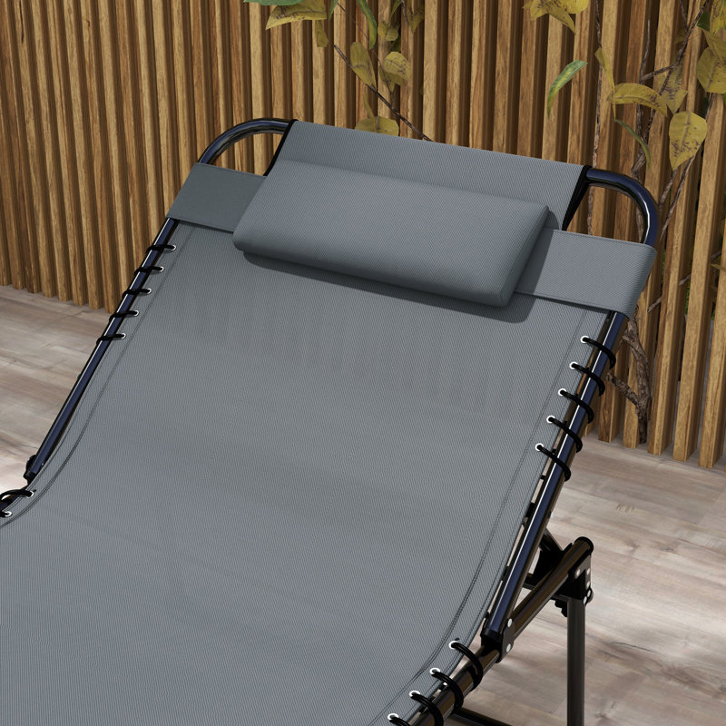 Chaise longue pliante 2 pièces Outsunny avec dossier inclinable à 5 niveaux, Gris