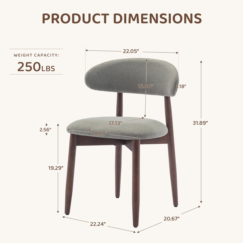 Chaise de salle à manger d'appoint Solon rembourrée en bois massif, Vert, Brown