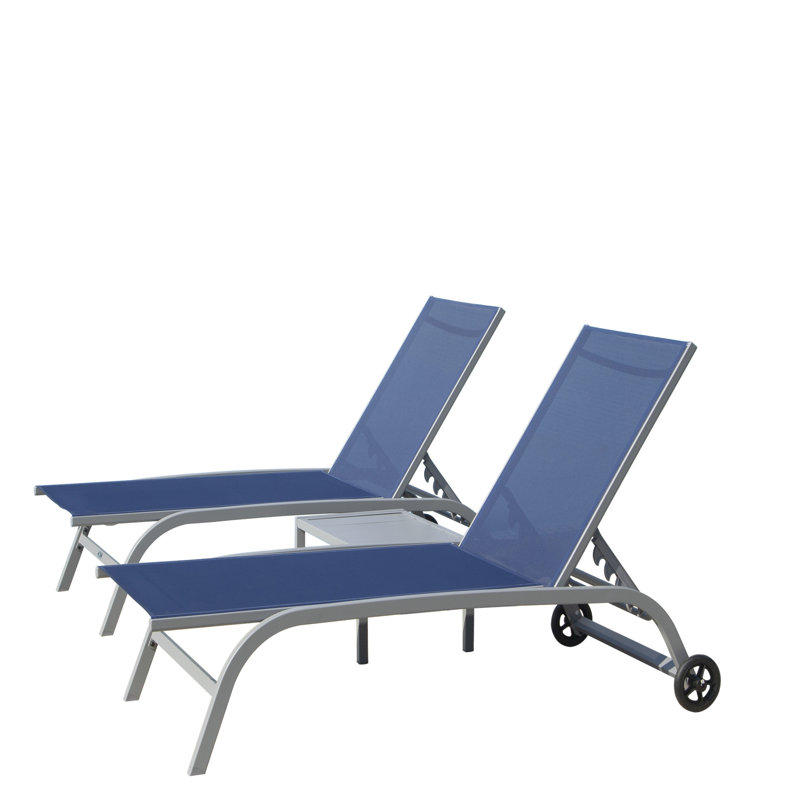 3 salons d'extérieur - 5 positions réglables, bleu, à séchage rapide, cadres de patio réglables, aluminium, respirant