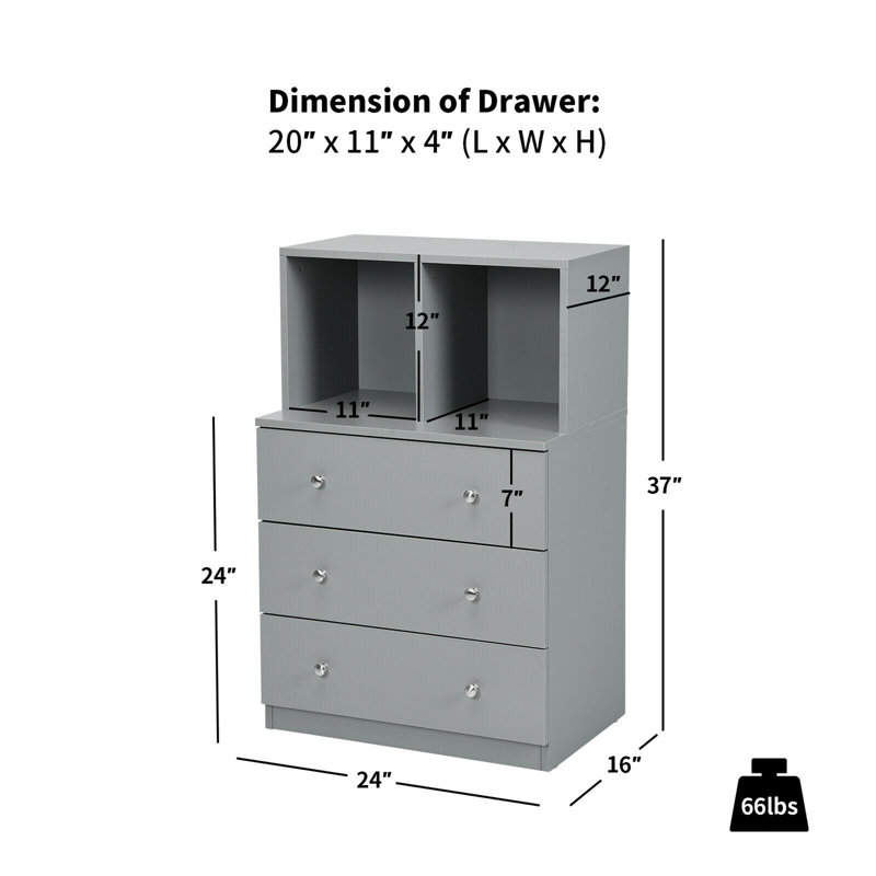 Commode 3 tiroirs Frants, Gris