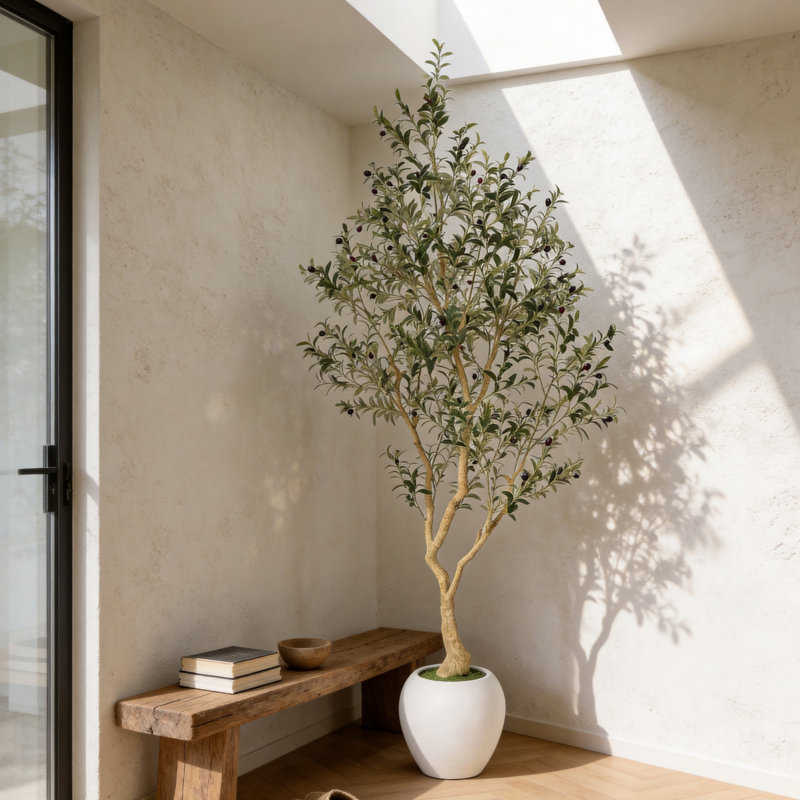 Arbre artificiel de 8,2 pi en pot blanc - Faux arbre pour le salon