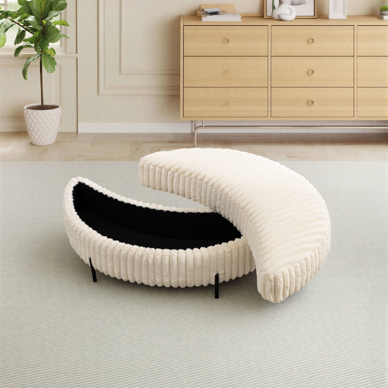 47" W Upholstered  Storage Ottoman With Reversible Lid, Beige
